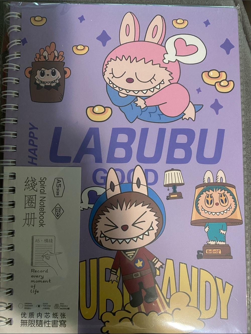 Labubu Purple Spiral Notebook Cute Character Cover